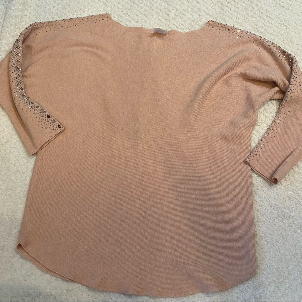 Sirenlily maternity Pink Blush Tones Long Sleeve Pullover Sweater Rhinestones